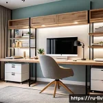 리빙코디네이터 트렌드 분석 - A modern Russian living coordinator&rsquo;s workspace featuring a sleek home office with ergonomic furnitu...
