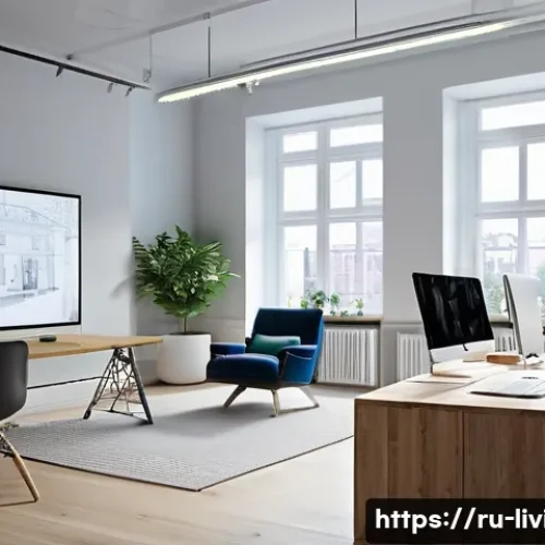 리빙코디네이터 이직 성공 전략 - A modern interior design studio scene showing a young professional designer working on a 3D visualiz...