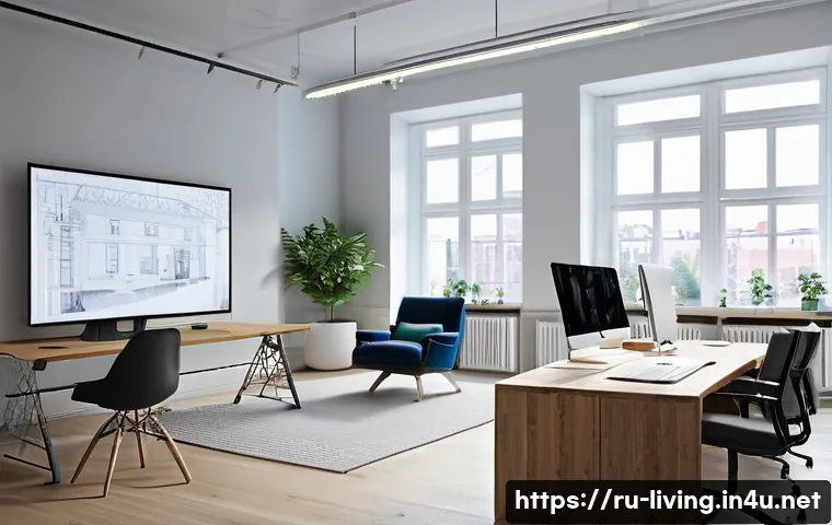리빙코디네이터 이직 성공 전략 - A modern interior design studio scene showing a young professional designer working on a 3D visualiz...