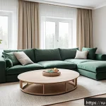 리빙코디네이터 창업 가이드 - A modern, minimalist living room interior designed for a young Russian family in Moscow, featuring e...